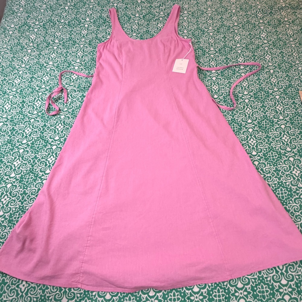 LC Lauren Conrad Pink Sleeveless Smocked Back Midi Dress Womens Small NWT